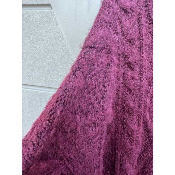 Free People Forever Oversized Cable Knit Sweater Dress Sz M/L Maroon Fuchsia - Picture 9 of 11